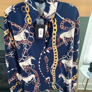 Beulah Blue and Cream Patterned Top. One size fits 2-16